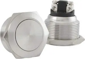 JacobsParts Momentary Pushbutton Starter Switch Circular Stainless Steel Metal Silver fits 5/8" (22mm) Diameter Panel Cutout Hole
