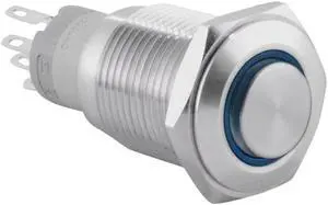 16mm Latching Push Button Power Switch Stainless Steel w/ Blue LED Waterproof