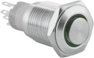 16mm Latching Push Button Power Switch Stainless Steel w/ Green LED Waterproof