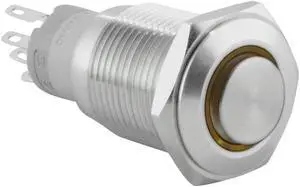 16mm Latching Push Button Power Switch Stainless Steel w/ Yellow LED Waterproof