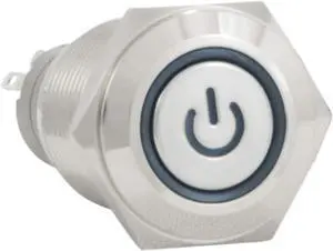 16mm 12V Latching Push Button Power Switch Stainless Steel Blue LED Waterproof