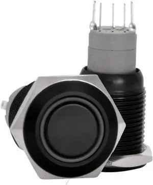 16mm 12V LED Momentary Push Button Black Metal Power Switch, White