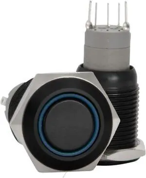 16mm 12V LED Momentary Push Button Black Metal Power Switch, Blue