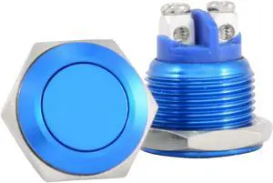 16mm Flush Mounted Momentary Blue Aluminium Round Push Button Switch