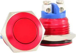 JacobsParts Circular Metal 16mm Momentary Push Button Switch (Red)