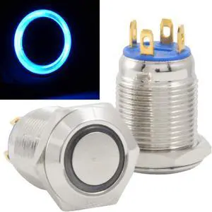 14mm Stainless Steel Momentary Push Button Switch Blue LED