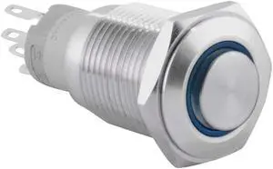 JacobsParts Momentary Pushbutton Starter Switch Stainless Steel Silver with Blue LED fits 5/8" (16mm) Diameter Panel Cutout Hole