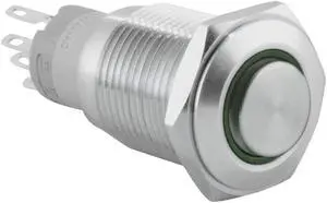 JacobsParts Momentary Pushbutton Starter Switch Stainless Steel Silver with Green LED fits 5/8" (16mm) Diameter Panel Cutout Hole