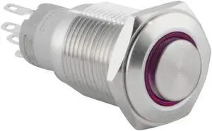 JacobsParts Momentary Pushbutton Starter Switch Circular Metal Silver with Purple LED fits 5/8" (16mm) Diameter Panel Cutout Hole