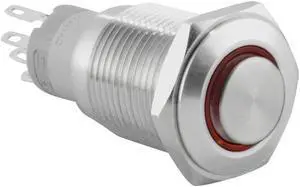JacobsParts Momentary Pushbutton Starter Switch Circular Metal Silver with Red LED fits 5/8" (16mm) Diameter Panel Cutout Hole