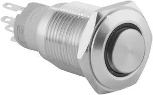 JacobsParts Momentary Pushbutton Starter Switch Circular Metal Silver with White LED fits 5/8" (16mm) Diameter Panel Cutout Hole