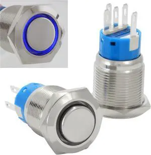 19mm Stainless Steel Momentary Push Button Switch with Blue LED
