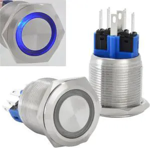 22mm Stainless Steel Momentary Push Button Switch with Blue LED