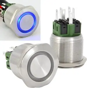 25mm Stainless Steel Momentary Push Button Switch with Blue LED