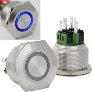 28mm Stainless Steel Momentary Push Button Switch with Blue LED