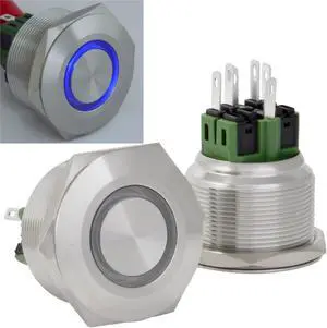 30mm Stainless Steel Momentary Push Button Switch with Blue LED