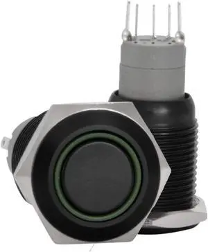 16mm Stainless Steel Latching Push Button Switch (Black with Green LED)