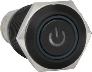 16mm Starter Switch/Boat Horn Momentary Push Button Black Metal Power Symbol LED