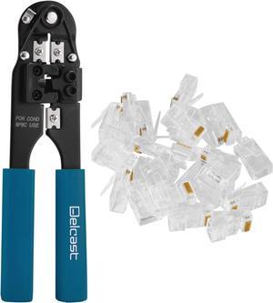 Delcast CP-8A RJ-45 Crimping Pliers, Crimp, Cut and Strip Tool with 100 Modular Connectors
