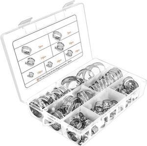 60pcs Adjustable Hose Clamps Worm Gear Stainless Steel Clamp Assortment 7 Sizes