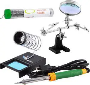 60W Soldering Iron Tool Kit w/ Helping Hands Solder Holder Stand, 12.5g Solder