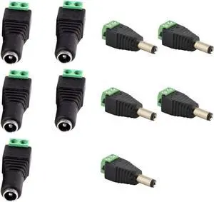 JacobsParts Male and Female DC Power Jack & Plug Screw-on Wire Connector 5.5mm x 2.1mm for 12V/24V LED Strip and Electronics (5 Pairs)