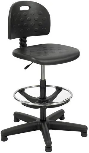 Safco 6912 Soft Tough Deluxe Workbench Chair - Supports Up to 250 lb - 22" to 32" Seat Height - Black Seat, Black/Silver Base