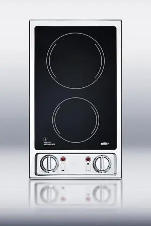 Summit  CR2B120:  2-burner  120V  electric  cooktop  with  smooth  black  ceramic  glass  surface