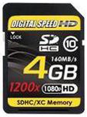 Digital Speed 4GB 1200X Professional High Speed Mach III 160MB/s Error Free (SDHC) HD Memory Card Class 10