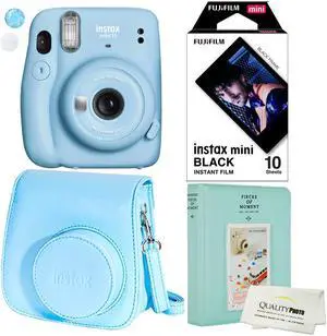 Fujifilm Instax Mini 11 Polaroid Ice Blue Instant Camera Plus Original Fuji Case, Photo Album and Fujifilm Character 10 Films (Black)