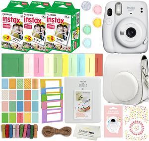 Fujifilm Instax Mini 11 Instant Camera with Case, 60 Fuji Films, Decoration Stickers, Frames, Photo Album and More Accessory kit (Ice White)