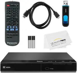 Panasonic DVD Player DVD-S700 + Remote Control + High Speed 6 Foot 4K HDMI Cable + Ultra USB Flash Drive 64GB and Quality Photo Microfiber Cloth