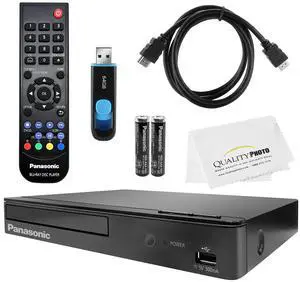 Panasonic Blu Ray DVD Player DMP-BD84P-K + Remote Control + High Speed 6 Foot 4K HDMI Cable + Ultra USB Flash Drive 64GB and Quality Photo Microfiber Cloth