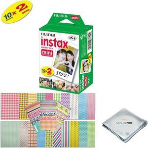 Fujifilm INSTAX Mini Instant Film 2 Pack  20 SHEETS  White For Fujifilm Instax Mini 8  Mini 9 Cameras  Frame Stickers and Microfiber Cloth Accessories