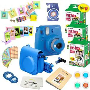 Fujifilm Instax Mini 9 (Cobalt Blue)  Deluxe kit bundle Includes -Instant camera with Instax mini 9 instant films (60 pack) - Custom Camera Case - instax Album – Frames - wall hang frames- - Stickers