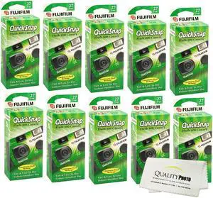 Fujifilm QuickSnap Flash 400 Disposable 35mm Camera (10 Pack)+ Quality Photo Microfiber Cloth