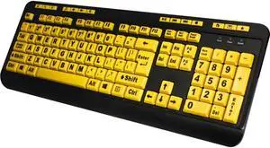 Adesso EasyTouch 132 - Florescent Yellow Multimedia Desktop Keyboard - Cable Connectivity - USB Interface - 122 Key - English (US) - PC, Mac, iOS - Membrane Keyswitch - Fluorescent Yellow, Black