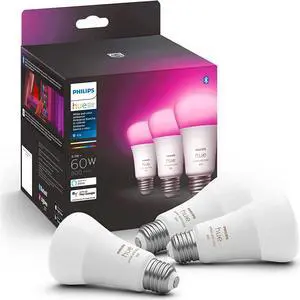 Philips 562785 Hue White and Color Ambiance A19 Bluetooth LED Smart Bulbs - 3-Pack - 10 Watts - 120 Volts - 800 Lumens - Multicolor - 25000 Hours - ENERGY STAR