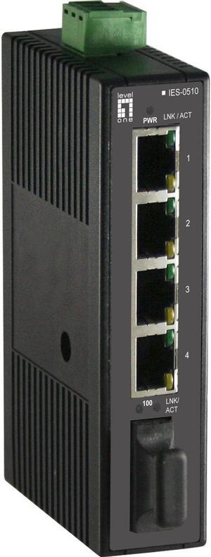 LevelOne 5-Port Industrial Fast Ethernet Switch, DIN-Rail, 1 x SC Multi-Mode Fiber - 4 Ports - Fast Ethernet - 100Base-FX, 10/100Base-TX - 2 Layer Supported - Twisted Pair, Optical Fiber - ...