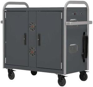 Bretford MNGC32NR-CGPM Manage Cart - Up to 15 Inches Display - 32 Notebooks - 2 Shelves - Lockable - Three-point Locking System - 4 Wheels - Steel - 120 Volts - Cool Gray With Platinum Rails
