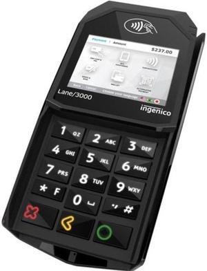 Ingenico Lane 3000 LAN300-USSCN01A Payment Terminal With Capacitive Touch LCD and Built-In Keypad - PCI V5 Card Reader - Connection: USB, RS-232, Ethernet - Black