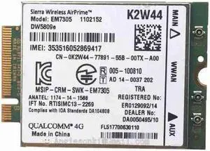 Dell K2W44 (Sierra Wireless EM7305) DW5809E Airprime Qualcomm Embedded Module - 4G LTE - WWAN - M.2 - PCIe