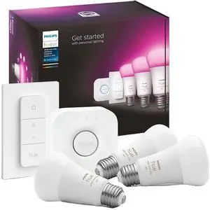 Philips Hue 556704 LED Starter Kit with Bridge and Dimmer Switch - 3x A19 White and Color Ambience Bulbs