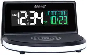 La Crosse 617-148 Alarm Clock With QI Wireless Charging - Black - Glow Light