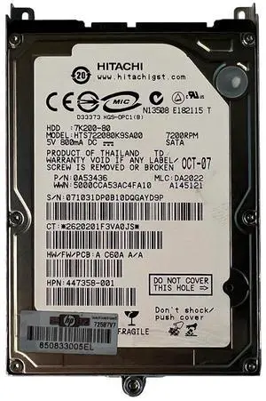 HP HTS722080K9SA00 (Hgst 0A53436) 447358-001 80 GB Internal Hard Disk Drive - 7200 RPM - 2.5 Inches - SATA
