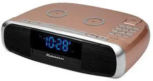 Studebaker SB5050RG Workstation Hi-Fi Music System With CD Clock Radio and QI Wireless Charging Station - Rose Gold - FM Only - CD Player - Bluetooth, Auxiliary, USB