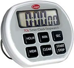 COOPER-ATKINS TC6-0-8 Timer/Clock/Stopwatch, 6Button, 3A Battery