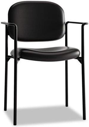 HON Scatter Guest Chair with Arms- Leather Stacking Office Furniture,  Black (VL616)