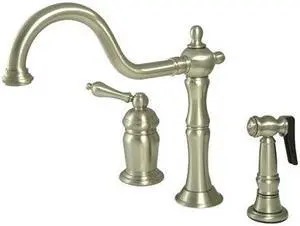 Kingston Brass KS181.ALBS Heritage Kitchen Faucet with Metal Lever Handle and Br, Satin Nickel