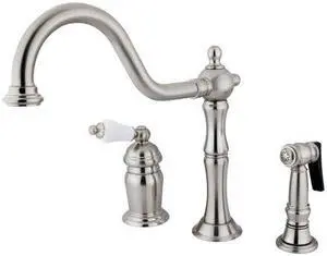 Kingston Brass KS181.PLBS Heritage Kitchen Faucet with Porcelain Lever Handle an, Satin Nickel